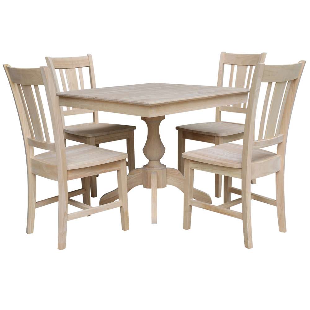 International Concepts - (Set of 5 Pcs)36X36 Square Top Ped Table with 4 Chairs - K-3636TP-11B-C10-4 view 1