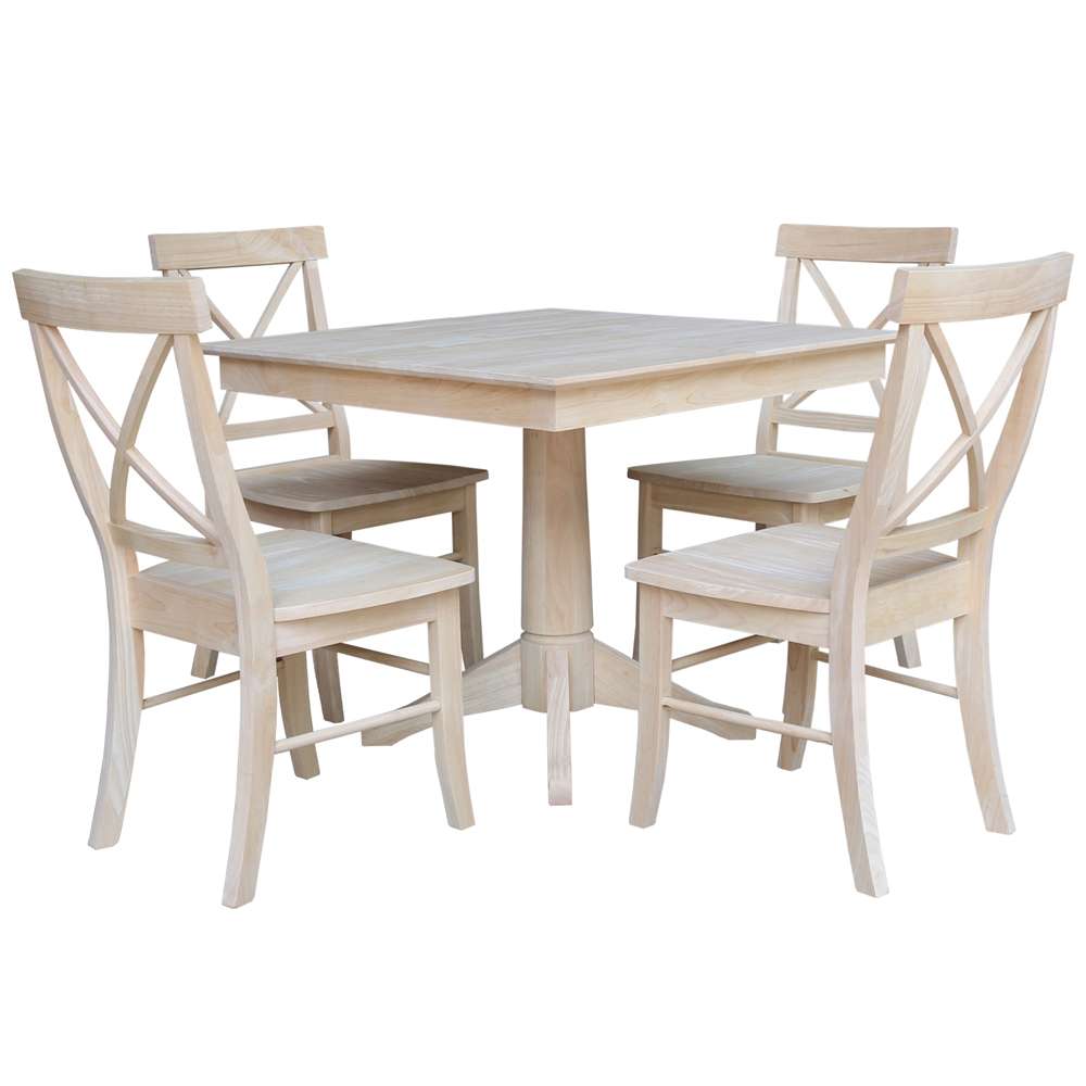 International Concepts - (Set of 5 Pcs)36X36 Square Top Ped Table with 4 Chairs - K-3636TP-27B-C613-4 view 1
