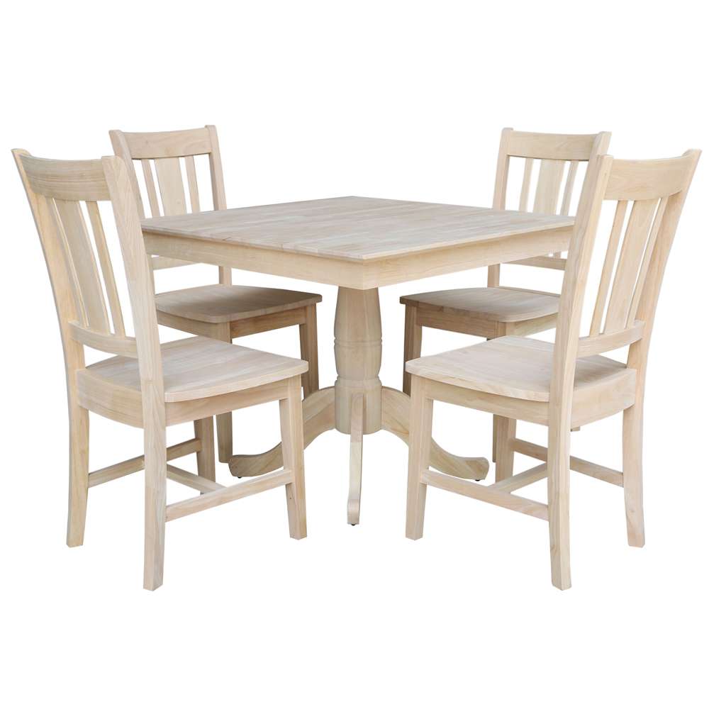 International Concepts - (Set of 5 Pcs)36X36 Square Top Ped Table with 4 Chairs - K-3636TP-C10-4 view 1