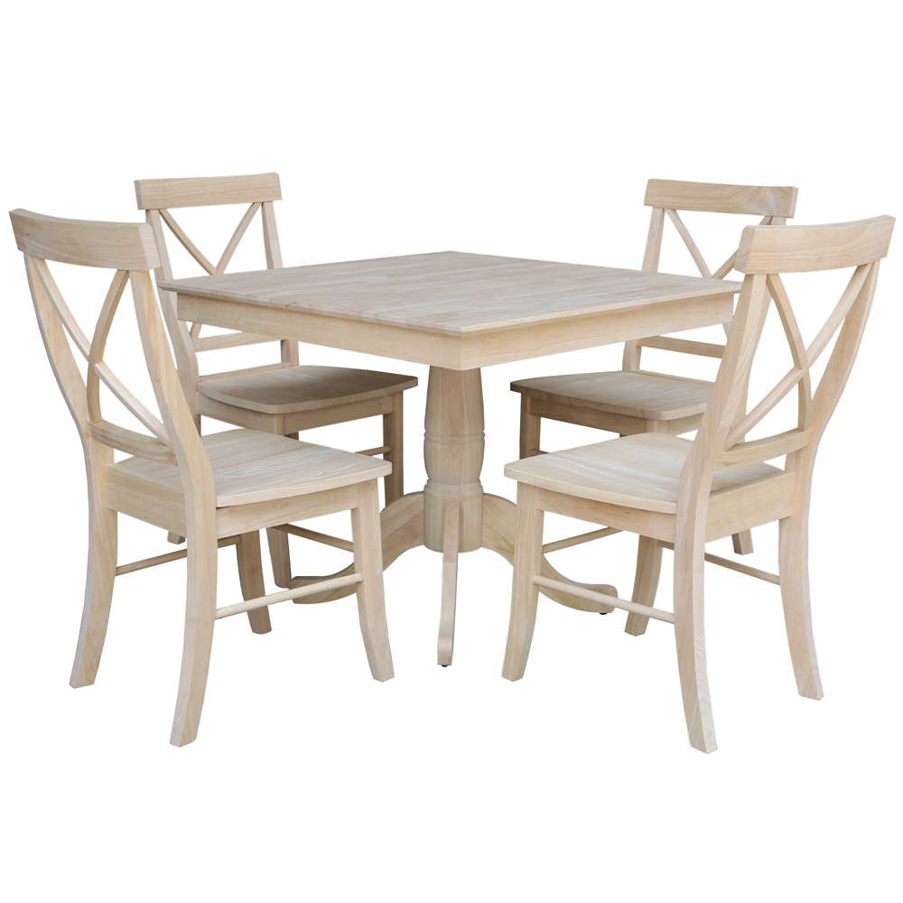 International Concepts - (Set of 5 Pcs)36X36 Square Top Ped Table with 4 Chairs - K-3636TP-C613-4 view 1