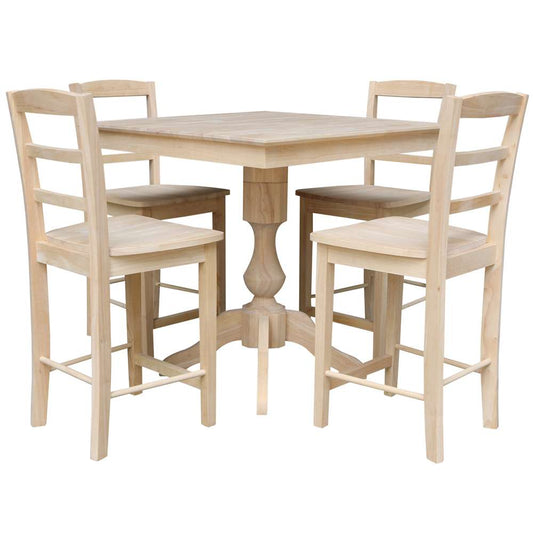 International Concepts - (Set of 5 Pcs)36X36 Square Top Ped Table with 4 Counter Height Stools - K-3636TP-11B-S402-4 view 1