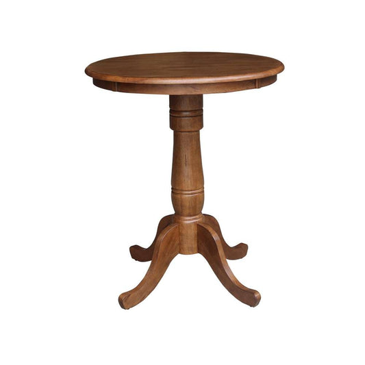 International Concepts - 30in Round Top Ped Table - 35.1inH in Distressed Oak Finish - K42-30RT-6B veiw 1