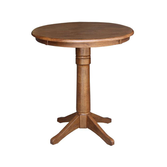 International Concepts - 30in Round Top Ped Table - 35.9inH in Distressed Oak Finish - K42-30RT-27B-6B veiw 1