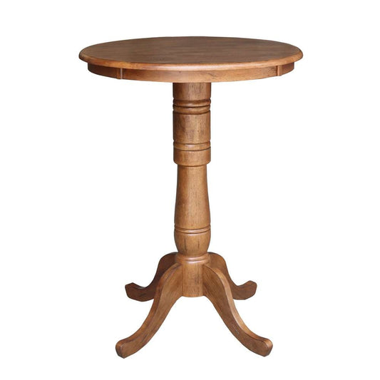 International Concepts - 30in Round Top Ped Table - 41.1inH in Distressed Oak Finish - K42-30RT-6B-2 veiw 1