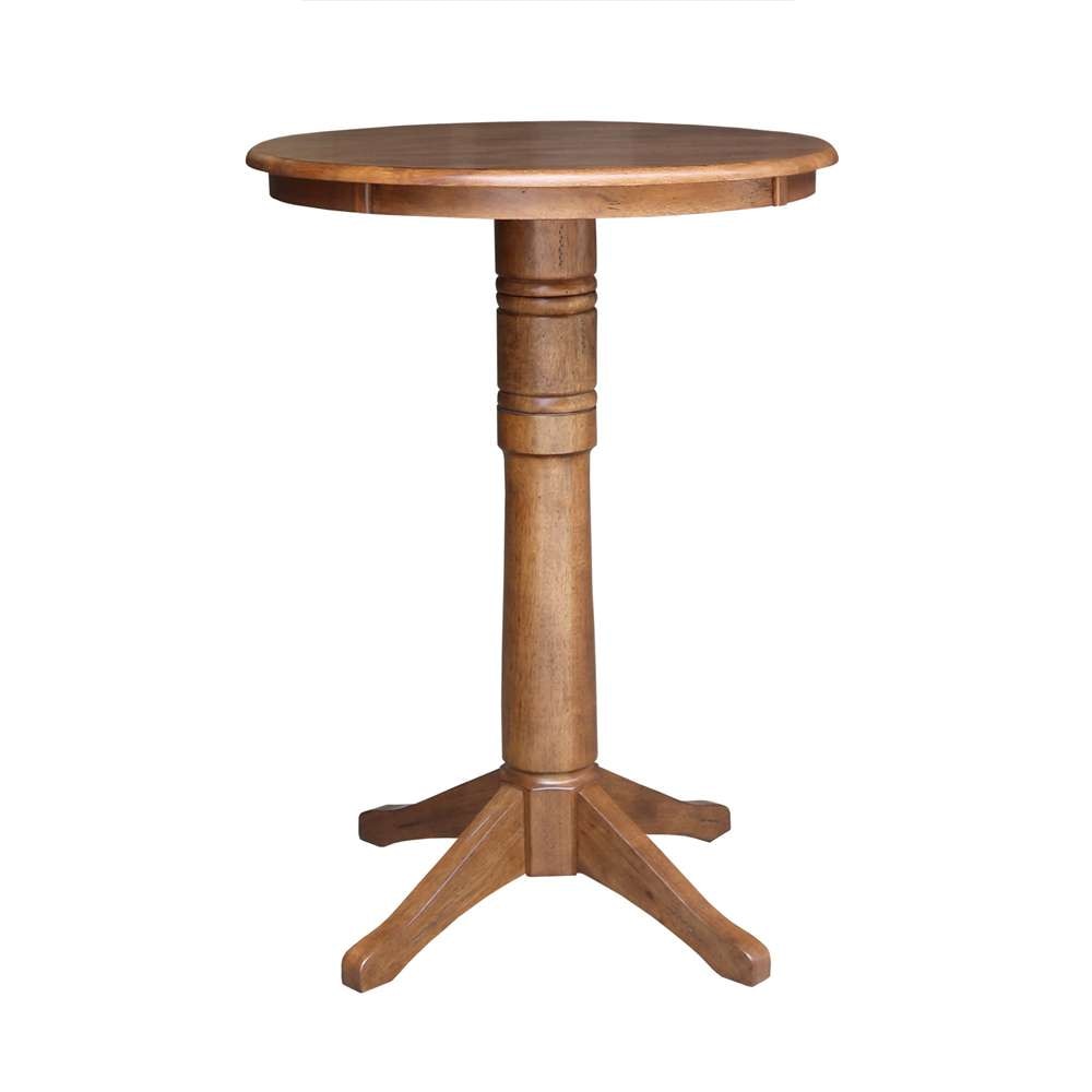 International Concepts - 30in Round Top Ped Table - 41.9inH in Distressed Oak Finish - K42-30RT-27B-6B-2 veiw 1