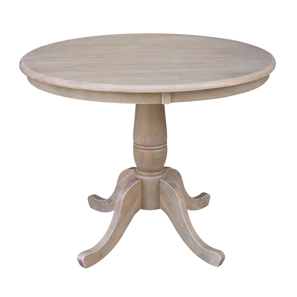 International Concepts - 36in Round Top Ped Table - 29.1inH in Washed Gray Taupe Finish - K09-36RT veiw 1