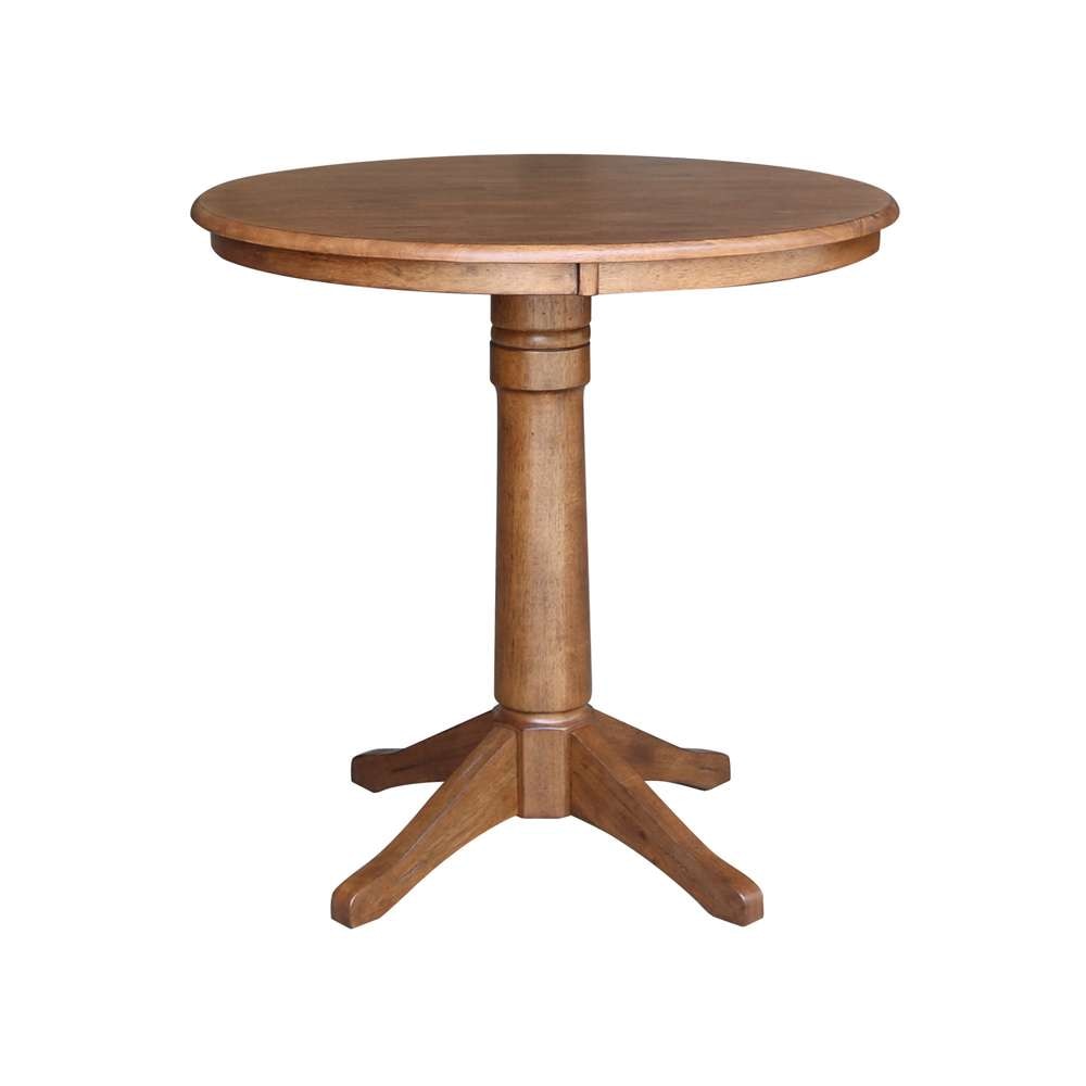 International Concepts - 36in Round Top Ped Table - 34.9inH in Distressed Oak Finish - K42-36RT-27B-6B veiw 1