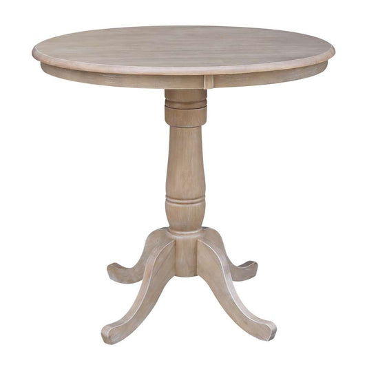 International Concepts - 36in Round Top Ped Table - 35.1inH in Washed Gray Taupe Finish - K09-36RT-6B veiw 1