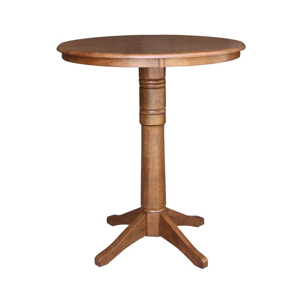 International Concepts - 36in Round Top Ped Table - 40.9inH in Distressed Oak Finish - K42-36RT-27B-6B-2 veiw 1