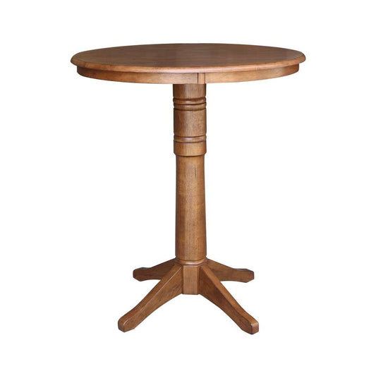 International Concepts - 36in Round Top Ped Table - 40.9inH in Distressed Oak Finish - K42-36RT-27B-6B-2 veiw 1