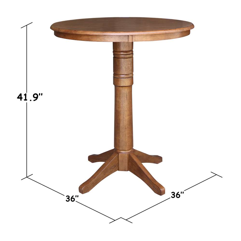 International Concepts - 36in Round Top Ped Table - 40.9inH in Distressed Oak Finish - K42-36RT-27B-6B-2 veiw 2