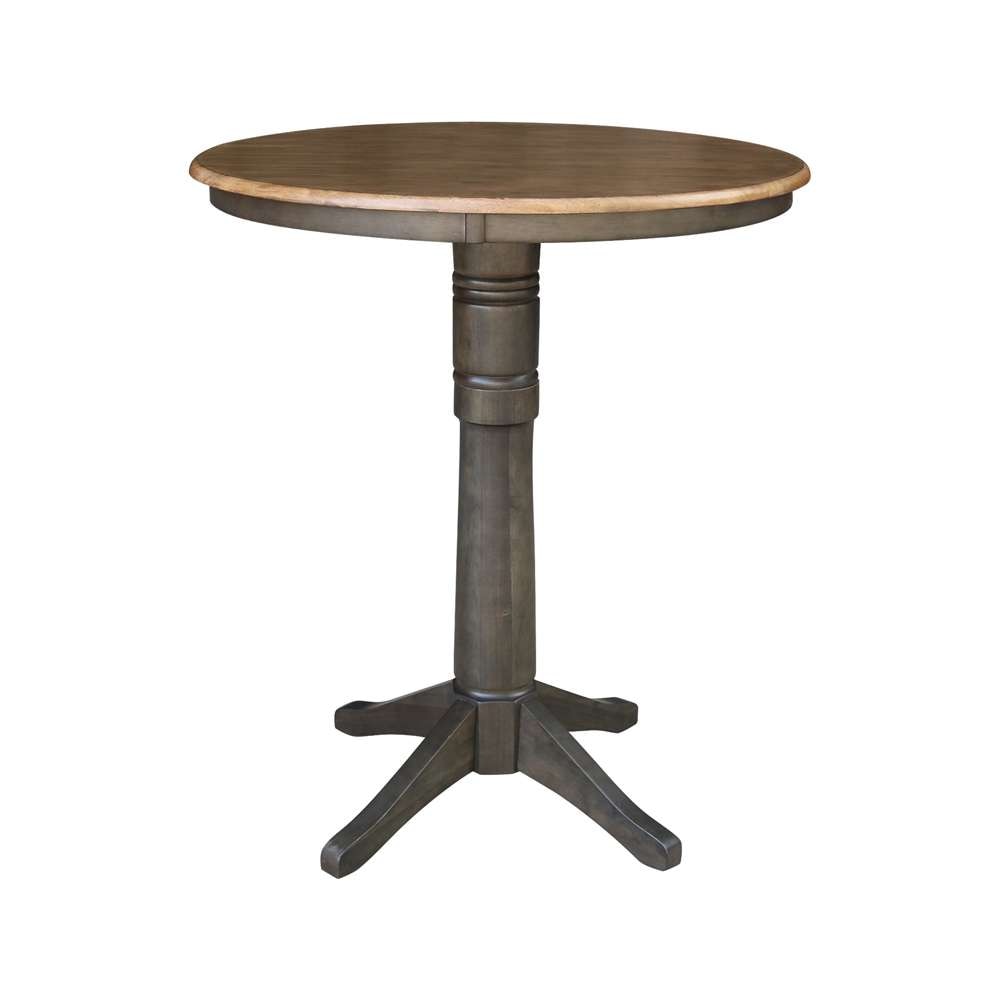 International Concepts - 36in Round Top Ped Table - 40.9inH in Hickory/Washed Coal Finish - K45-36RT-27B-6B-2 veiw 1