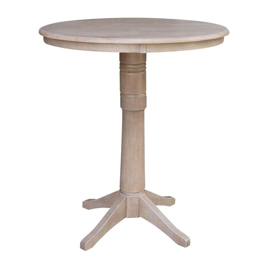 International Concepts - 36in Round Top Ped Table - 40.9inH in Washed Gray Taupe Finish - K09-36RT-27B-6B-2 veiw 1