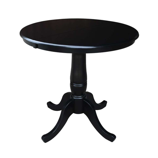 International Concepts - 36in Round Top Ped Table with 12in Leaf - 29.3inH - Dining Height in Black Finish - K46-36RXT veiw 1