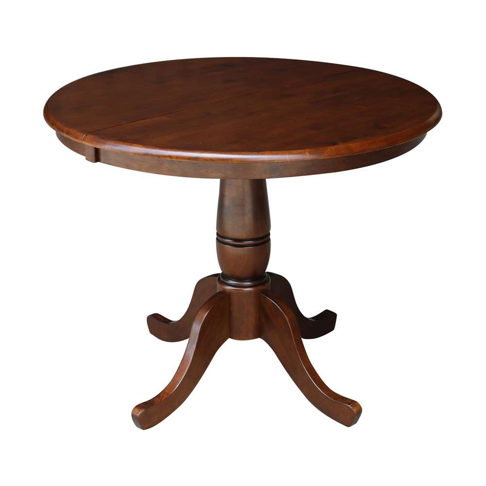 International Concepts - 36in Round Top Ped Table with 12in Leaf - 29.3inH - Dining Height in Espresso Finish - K581-36RXT veiw 1