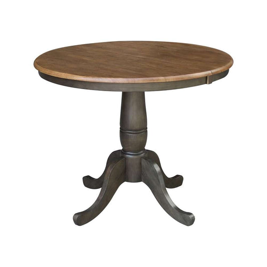 International Concepts - 36in Round Top Ped Table with 12in Leaf - 29.3inH - Dining Height in Hickory/Washed Coal Finish - K45-36RXT veiw 1