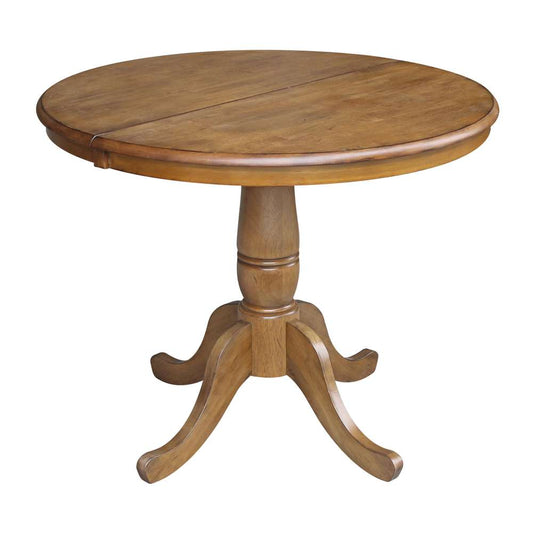 International Concepts - 36in Round Top Ped Table with 12in Leaf - 29.3inH - Dining Height in Pecan Finish - K59-36RXT veiw 1