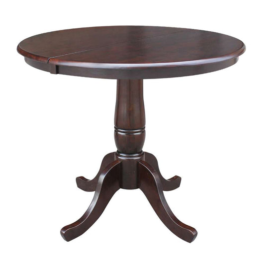 International Concepts - 36in Round Top Ped Table with 12in Leaf - 29.3inH - Dining Height in Rich Mocha Finish - K15-36RXT veiw 1