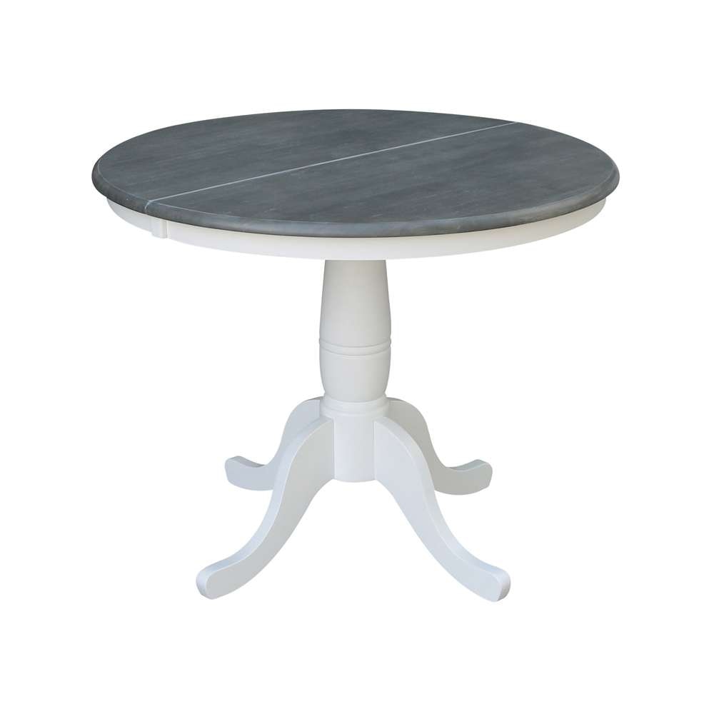 International Concepts - 36in Round Top Ped Table with 12in Leaf - 29.3inH - Dining Height in White/Heather Gray Finish - K05-36RXT veiw 1