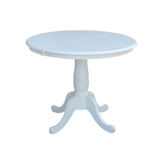 International Concepts - 36in Round Top Ped Table with 12in Leaf - 29.3inH - Dining Height in White Finish - K08-36RXT veiw 1