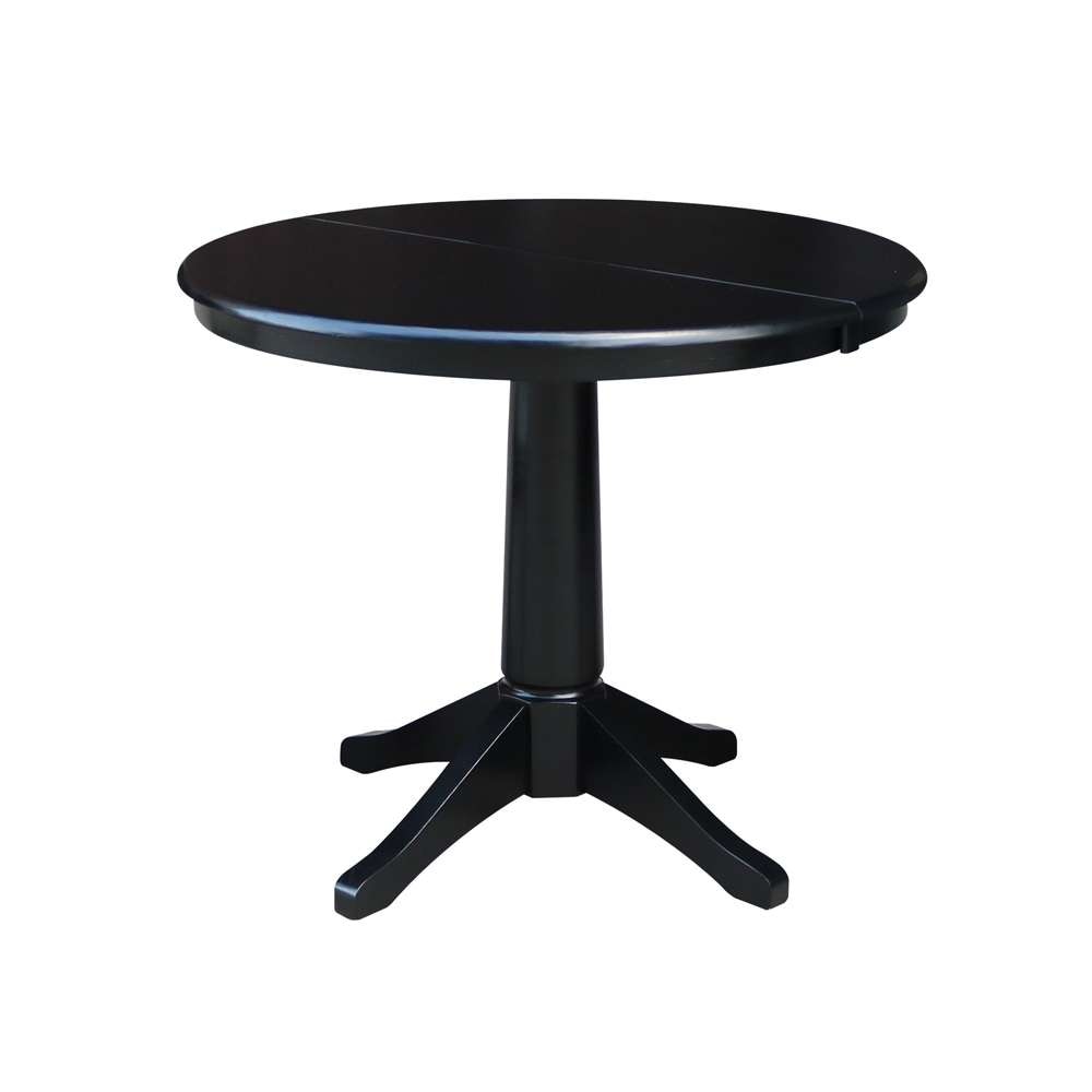 International Concepts - 36in Round Top Ped Table with 12in Leaf - 30.1inH - Dining Height in Black Finish - K46-36RXT-27B veiw 1