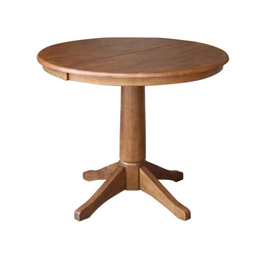 International Concepts - 36in Round Top Ped Table with 12in Leaf - 30.1inH - Dining Height in Distressed Oak Finish - K42-36RXT-27B veiw 1