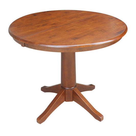 International Concepts - 36in Round Top Ped Table with 12in Leaf - 30.1inH - Dining Height in Espresso Finish - K581-36RXT-27B veiw 1