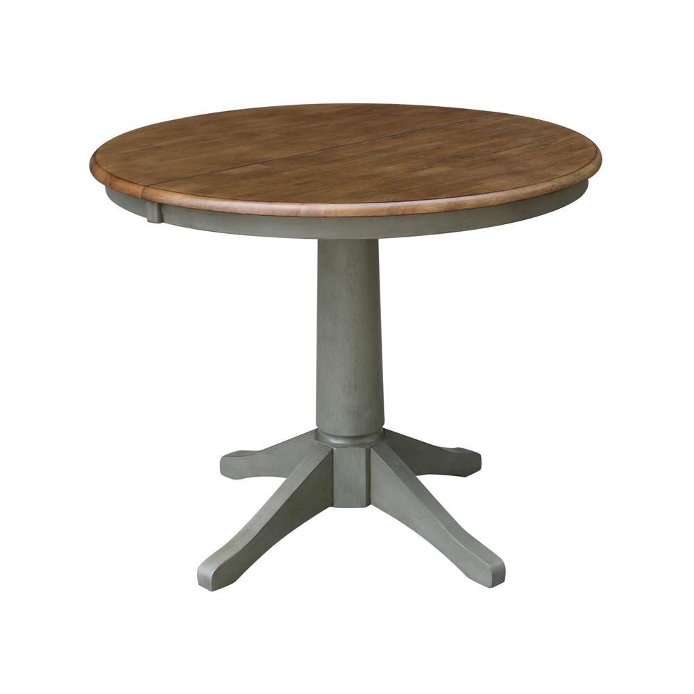 International Concepts - 36in Round Top Ped Table with 12in Leaf - 30.1inH - Dining Height in Hickory/Stone Finish - K41-36RXT-27B veiw 1