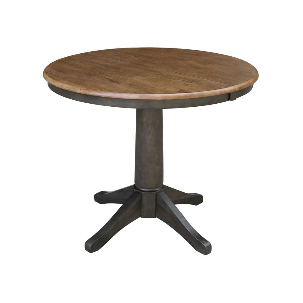 International Concepts - 36in Round Top Ped Table with 12in Leaf - 30.1inH - Dining Height in Hickory/Washed Coal Finish - K45-36RXT-27B veiw 1
