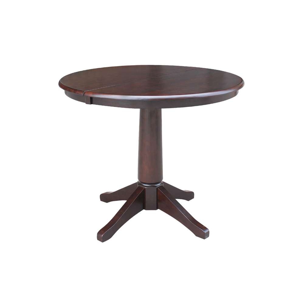 International Concepts - 36in Round Top Ped Table with 12in Leaf - 30.1inH - Dining Height in Rich Mocha Finish - K15-36RXT-27B veiw 1