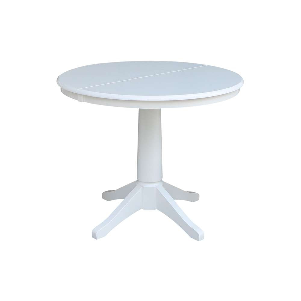 International Concepts - 36in Round Top Ped Table with 12in Leaf - 30.1inH - Dining Height in White Finish - K08-36RXT-27B veiw 1