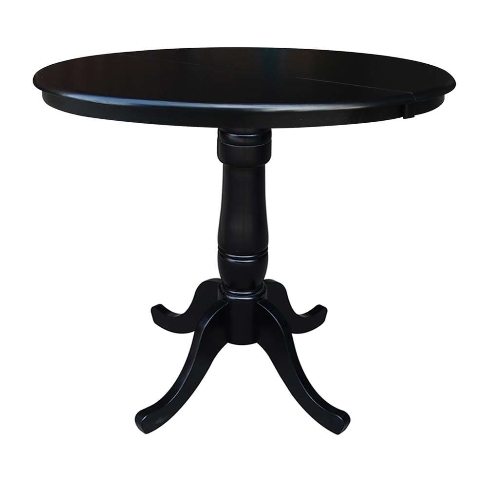 International Concepts - 36in Round Top Ped Table with 12in Leaf - 35.3inH - Counter Height in Black Finish - K46-36RXT-6B veiw 1