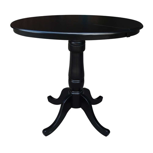 International Concepts - 36in Round Top Ped Table with 12in Leaf - 35.3inH - Counter Height in Black Finish - K46-36RXT-6B veiw 1