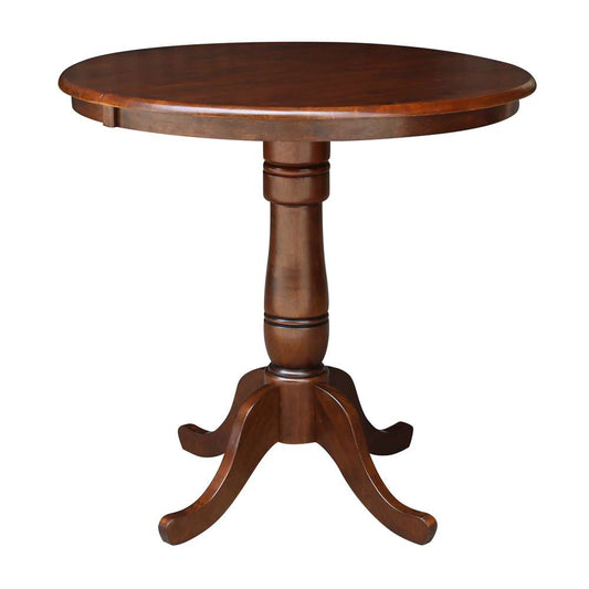 International Concepts - 36in Round Top Ped Table with 12in Leaf - 35.3inH - Counter Height in Espresso Finish - K581-36RXT-6B veiw 1