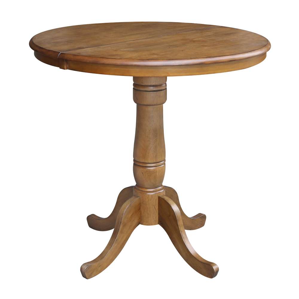 International Concepts - 36in Round Top Ped Table with 12in Leaf - 35.3inH - Counter Height in Pecan Finish - K59-36RXT-6B veiw 1