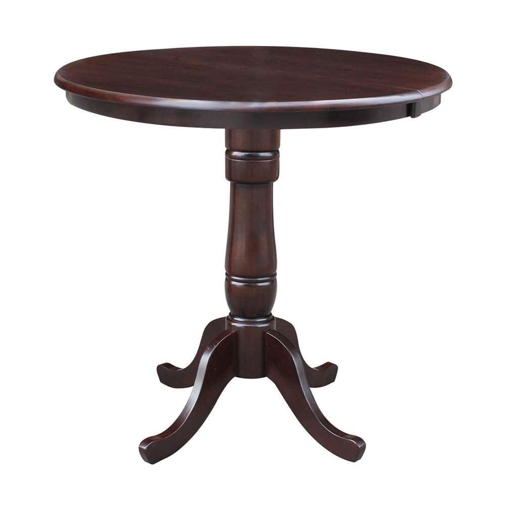 International Concepts - 36in Round Top Ped Table with 12in Leaf - 35.3inH - Counter Height in Rich Mocha Finish - K15-36RXT-6B veiw 1