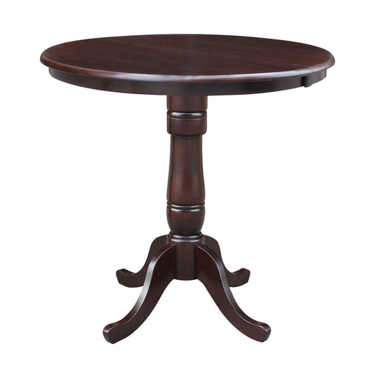 International Concepts - 36in Round Top Ped Table with 12in Leaf - 35.3inH - Counter Height in Rich Mocha Finish - K15-36RXT-6B veiw 1