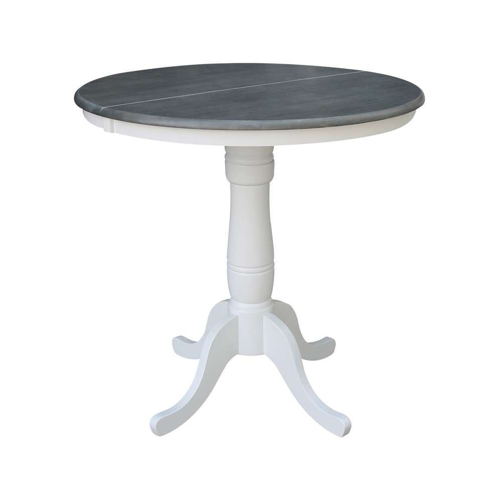 International Concepts - 36in Round Top Ped Table with 12in Leaf - 35.3inH - Counter Height in White/Heather Gray Finish - K05-36RXT-6B veiw 1