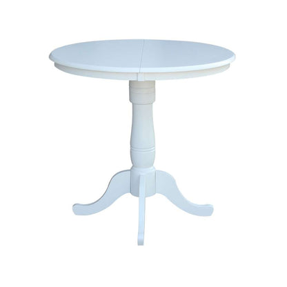 International Concepts - 36in Round Top Ped Table with 12in Leaf - 35.3inH - Counter Height in White Finish - K08-36RXT-6B veiw 1