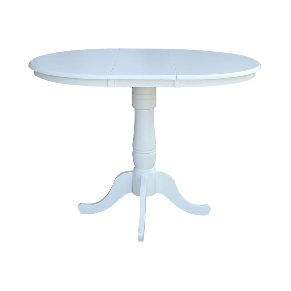 International Concepts - 36in Round Top Ped Table with 12in Leaf - 35.3inH - Counter Height in White Finish - K08-36RXT-6B veiw 2
