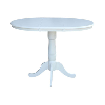 International Concepts - 36in Round Top Ped Table with 12in Leaf - 35.3inH - Counter Height in White Finish - K08-36RXT-6B veiw 2
