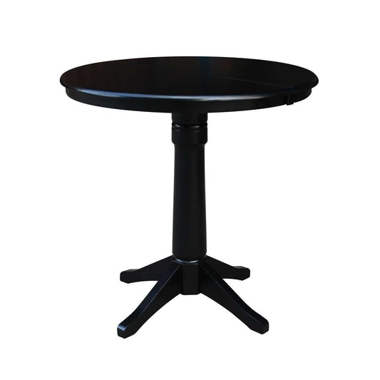 International Concepts - 36in Round Top Ped Table with 12in Leaf - 36.1inH - Counter Height in Black Finish - K46-36RXT-27B-6B veiw 1