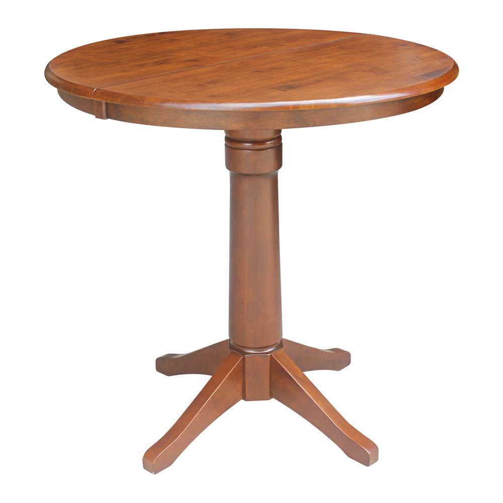 International Concepts - 36in Round Top Ped Table with 12in Leaf - 36.1inH - Counter Height in Espresso Finish - K581-36RXT-27B-6B veiw 1