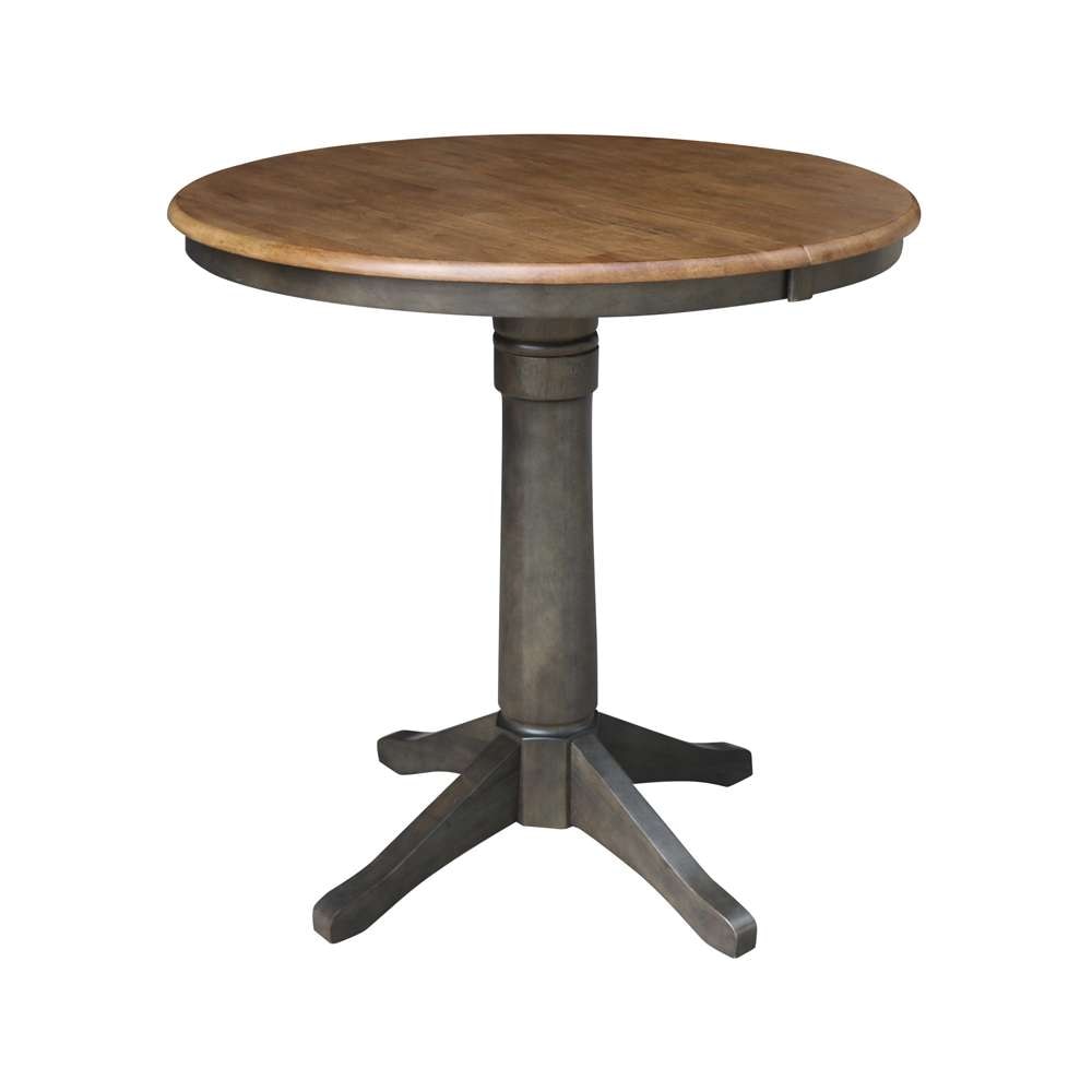 International Concepts - 36in Round Top Ped Table with 12in Leaf - 36.1inH - Counter Height in Hickory/Washed Coal Finish - K45-36RXT-27B-6B veiw 1