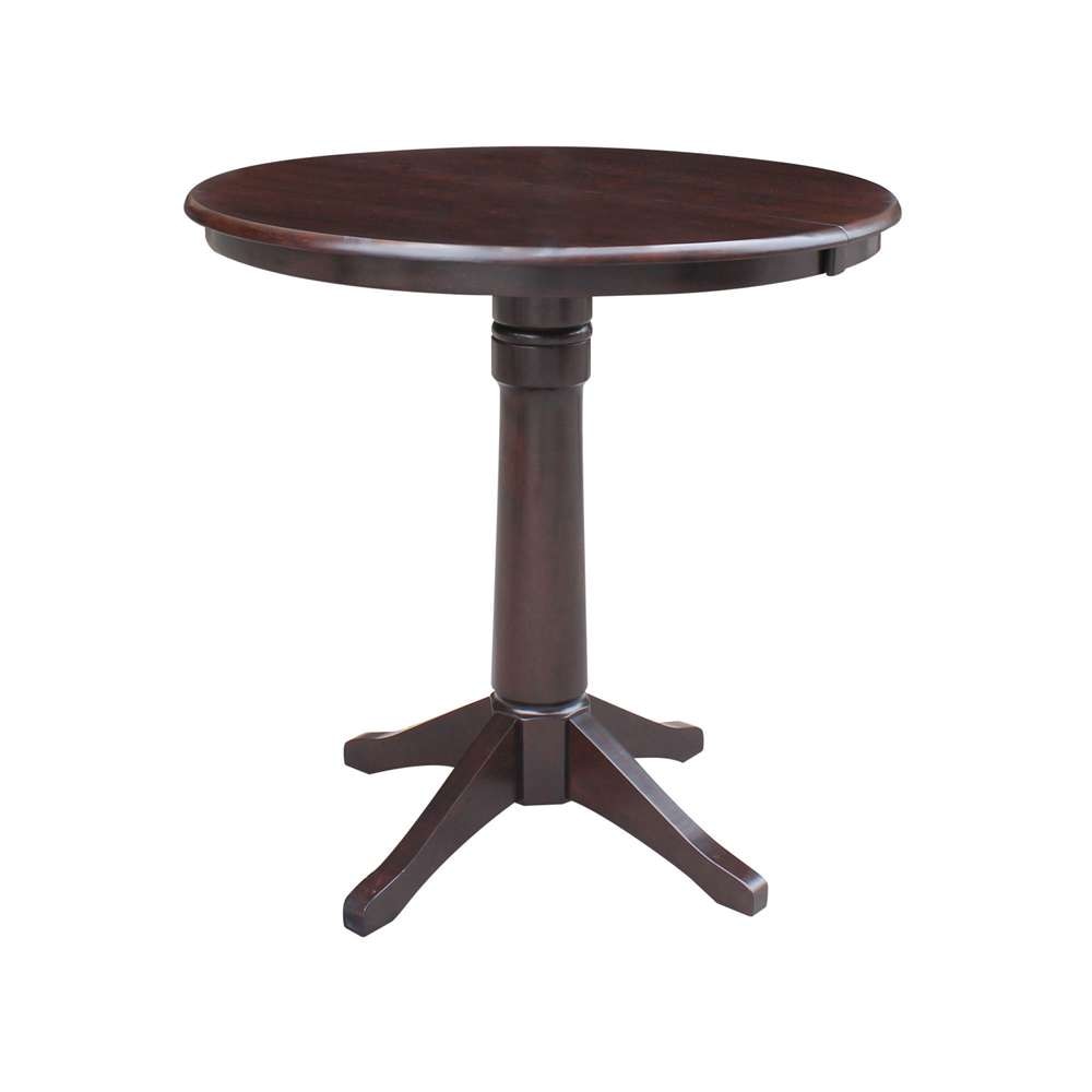 International Concepts - 36in Round Top Ped Table with 12in Leaf - 36.1inH - Counter Height in Rich Mocha Finish - K15-36RXT-27B-6B veiw 1