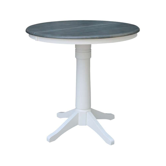 International Concepts - 36in Round Top Ped Table with 12in Leaf - 36.1inH - Counter Height in White/Heather Gray Finish - K05-36RXT-27B-6B veiw 1
