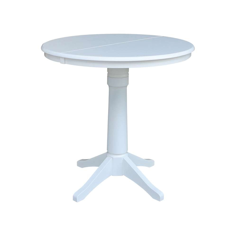 International Concepts - 36in Round Top Ped Table with 12in Leaf - 36.1inH - Counter Height in White Finish - K08-36RXT-27B-6B veiw 1