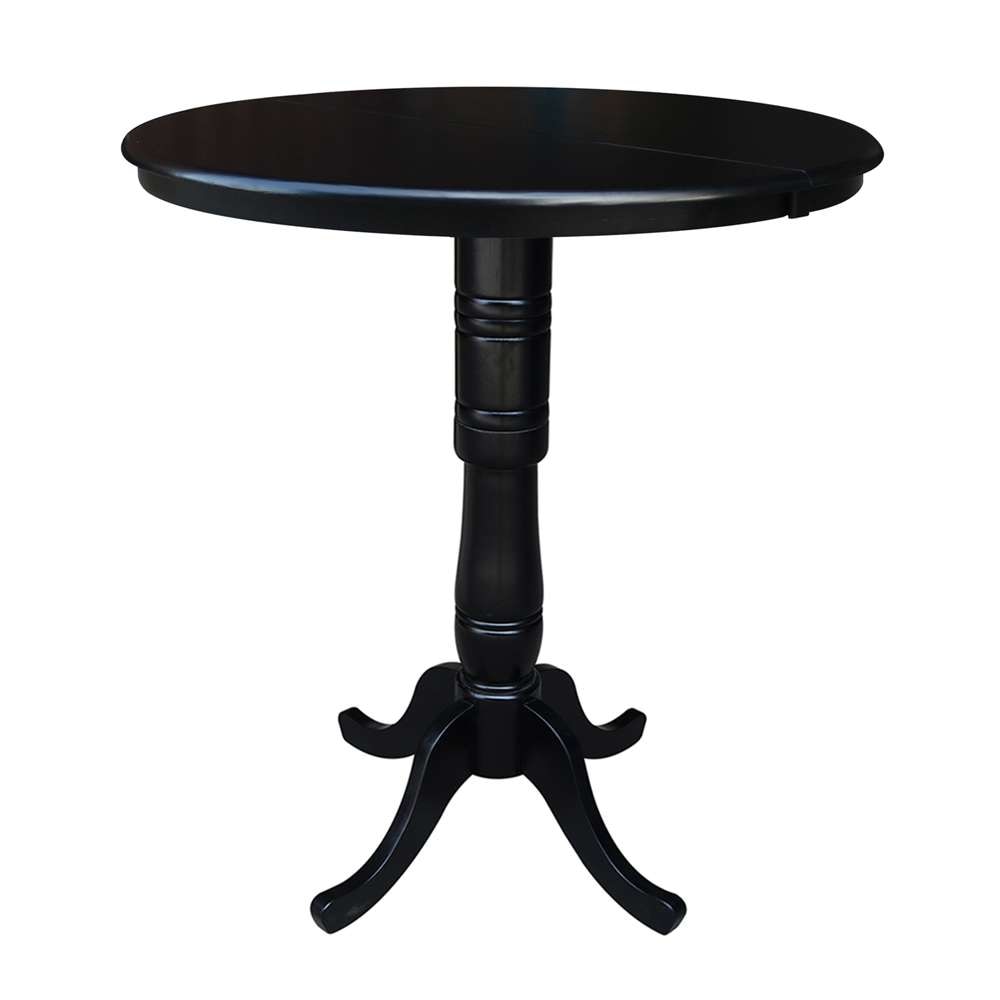 International Concepts - 36in Round Top Ped Table with 12in Leaf - 41.3inH - Bar Height in Black Finish - K46-36RXT-6B-2 veiw 1