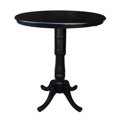 International Concepts - 36in Round Top Ped Table with 12in Leaf - 41.3inH - Bar Height in Black Finish - K46-36RXT-6B-2 veiw 1