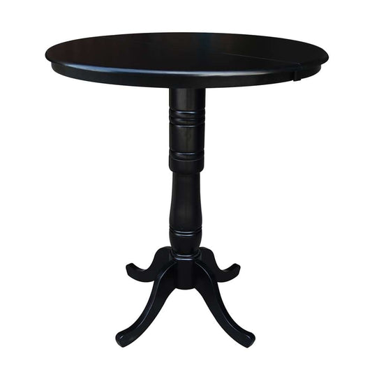 International Concepts - 36in Round Top Ped Table with 12in Leaf - 41.3inH - Bar Height in Black Finish - K46-36RXT-6B-2 veiw 1